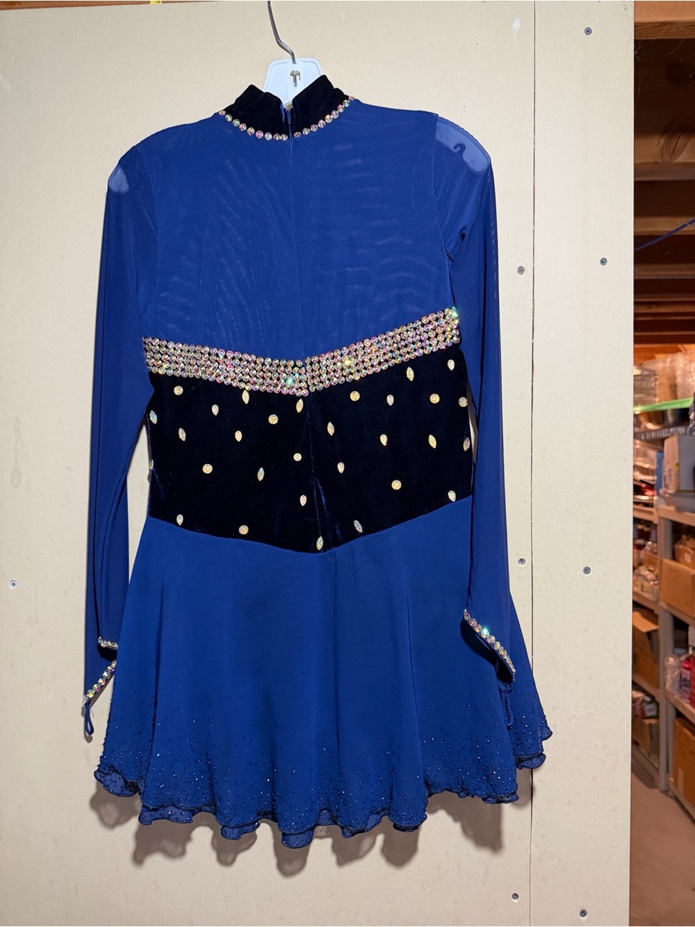 Women's Royal Blue Figure Skating Mini Dress with Gold Accents